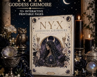Nyx Goddess Grimoire Printable, 72 Page Book of Shadows, Greek Goddess of Night, Witchcraft Journal, Altar Kit, Tarot Spreads, Digital