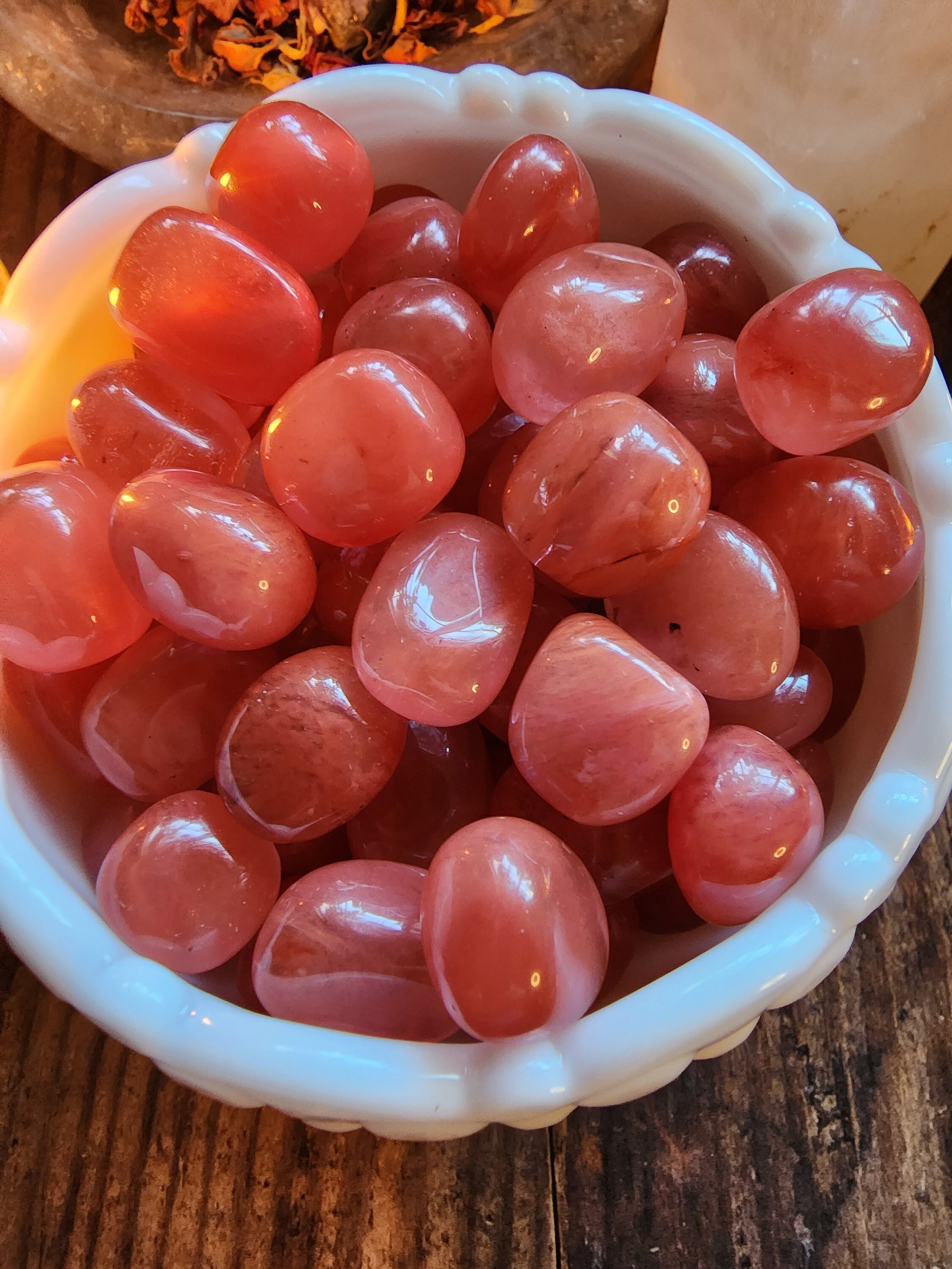 Tumbled Cherry Quartz Crystal. Associated With Hope, Healing