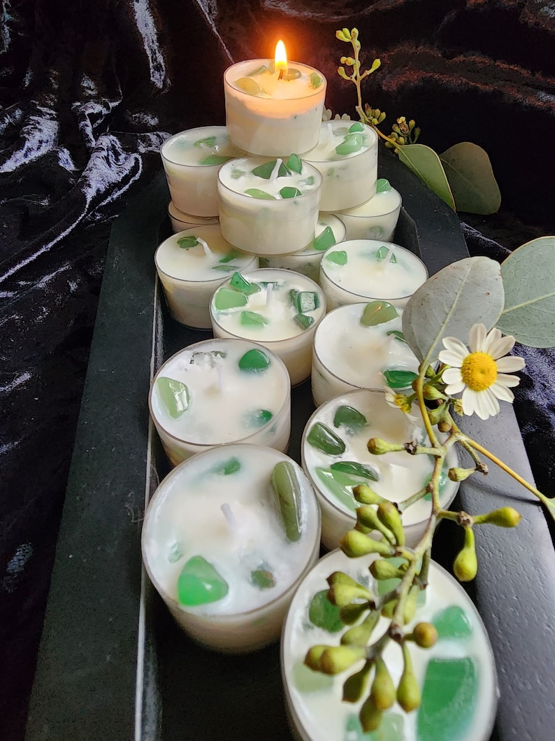 Green Aventurine Lucky Luminary Manifest Abundance, Luck, Lottery Wins, & Prosperity. Spell Candle With Full Instructions and Support. image 1