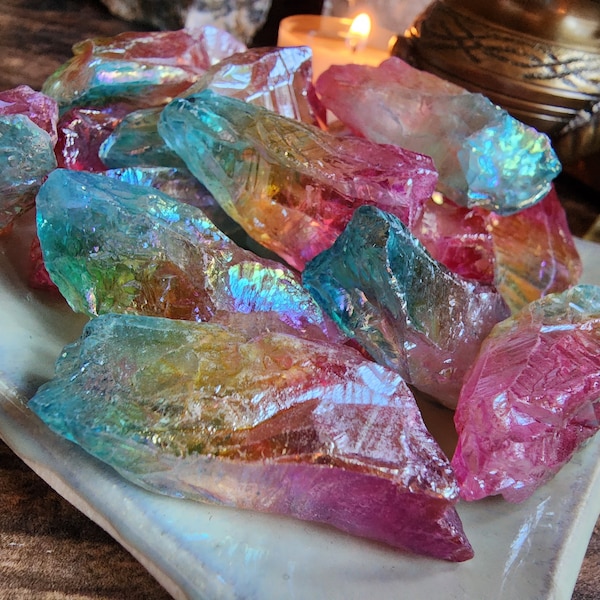 Rainbow Aura Crystal Wand. Free Spell Option! Visit Lifespiritssocietyofmagick.com for crystal info & spells.