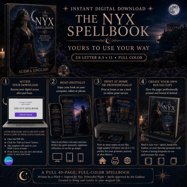 Nyx Spellbook, 28 Spells & Rituals, Greek Goddess of Night Grimoire ...