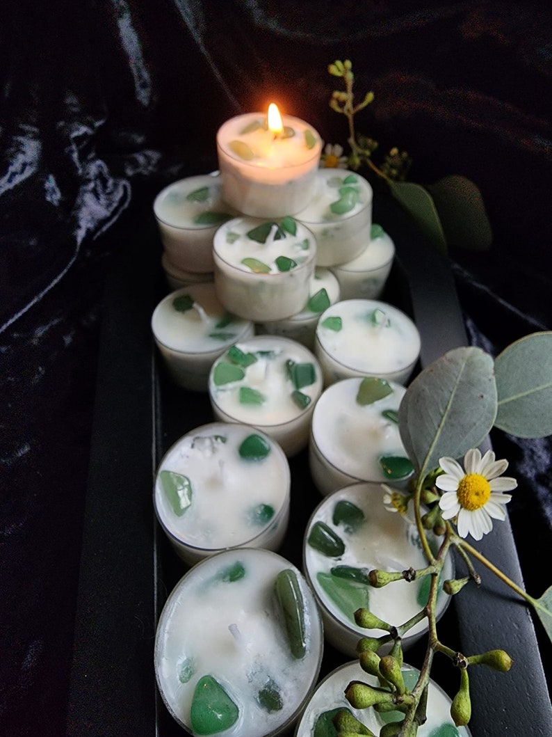 Green Aventurine Lucky Luminary Manifest Abundance, Luck, Lottery Wins, & Prosperity. Spell Candle With Full Instructions and Support. image 3