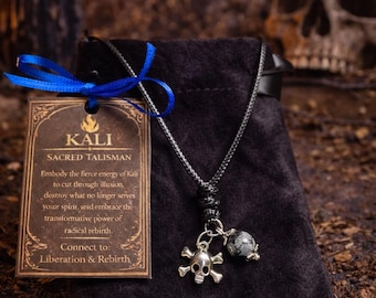Kali Ritual Talisman Necklace – Skull and Obsidian – Liberation & Rebirth – Spiritual Protection Jewelry
