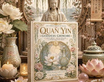Quan Yin Goddess Grimoire Printable, 72 Page Guanyin Devotional Workbook, Altar Kit, Tarot Spreads, Oracle Cards, Journal