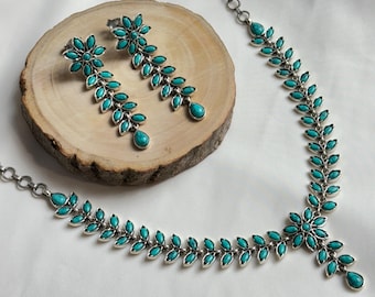 Sterling Silver Gemstone Necklace Earring Set, Jaipur Cutstone Jewelry