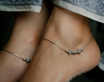 Indian 925 Silver Oxidized Silver Anklet, Sterling Silver chain,  Women light Weight Sleek Payal, Designer Diwali Gift, Cute Anklet