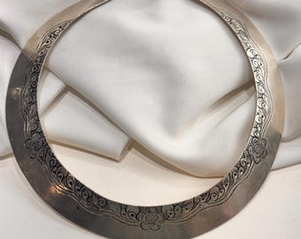 Gravierte Sterling Silber Choker, indische Tribal Hasli Halskette