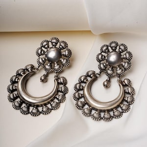 925 Sterling Silver Handmade Chandbali Earrings, Casual Wear Earrings, Handcrafted Earrings, Genuine 925 Pair Earrings, Statement Piece