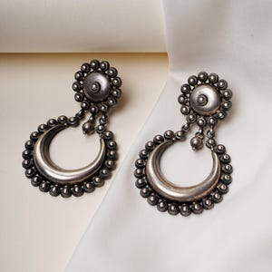 925 Sterling Silver Oxidized Chandbali Earrings, Vintage Design Jhumka earrings, Handcrafted Earrings, Everyday Silver Earrings