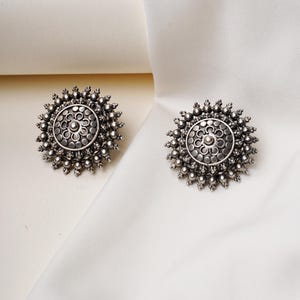 925 Sterling Silver Indian Traditional Stud Earrings, Oxidized ethnic jewelry, Vintage Design Studs earrings, Handcrafted Studs
