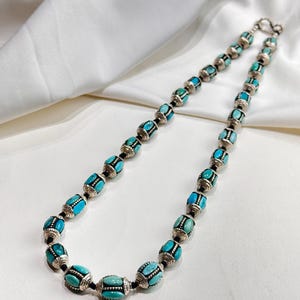 Turquoise Necklace 925 Silver Chain, Gemstone Necklace, December Birthstone, Sagittarius Capricorn, Gift For Her, Dainty Bar Jewelry
