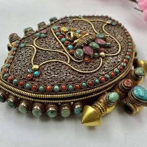 925 Silver Tibetan Gau Pendant, Statement Buddhist Prayer Locket, Vintage Ghau Box Amulet, Openable Tribal Jewelry  Face Pendant Necklace