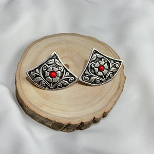 Chitai Work 925 Silver Earrings, Silver Stud Earrings, Statement Piece, Gift for her, Traditional Indian jewelry