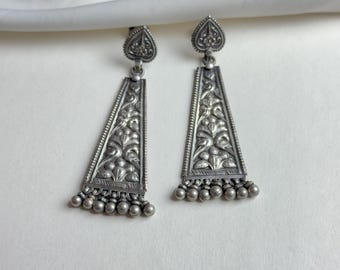 Chitai Work 925 Silver Earrings, Silver Stud Earrings, Indian ethnic jewelry, Statement Piece, Handcrafted Earrings , Gifts for her