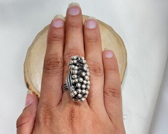 Oxidized 925 Silver Ghungroo Ring, Handmade Tabeej Design Ring