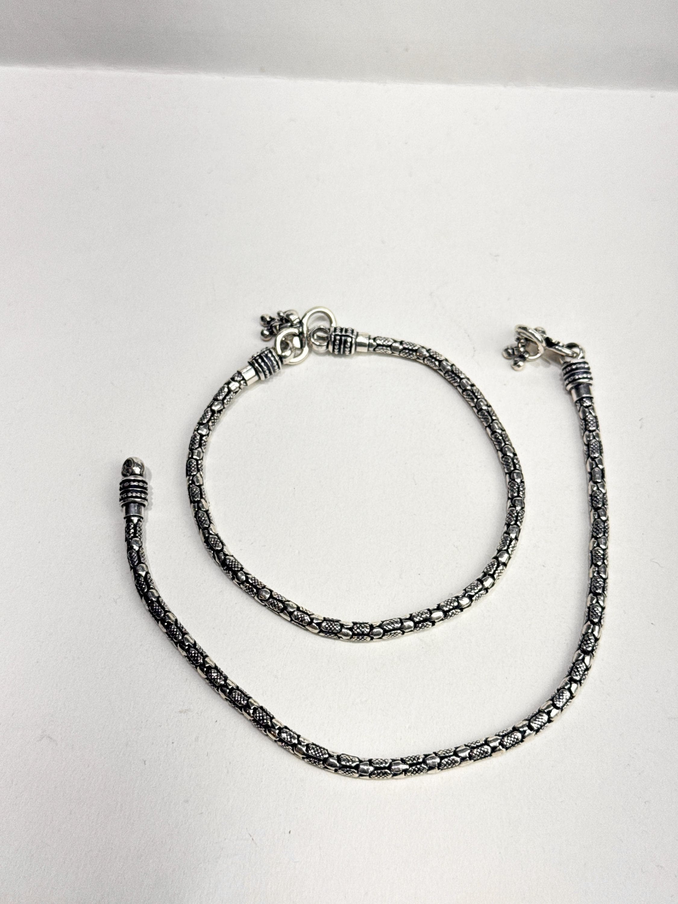 Sterling Silver Ghungroo Anklet: Oxidized Snake Chain Payal for