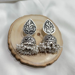 Chitai Work 925 Silver Earrings, Silver Stud Earrings, Statement Piece, Jhumka Earrings, Gift for her, Traditional Indian jewelry