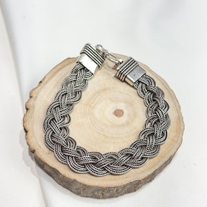 Unisex 925 Sterling Silver Braided Bracelet, Handcrafted Oxidized Chain, Vintage Tribal Style Jewelry for Men & Women, A Perfect Gift
