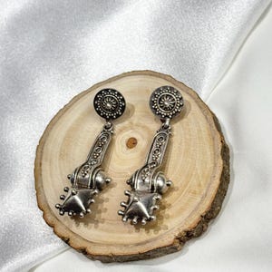 Handcrafted Oxidized Silver Tribal Earrings, Ethnic Dangle Earrings for Women, Boho Indian Jewelry, Statement Jhumka Style