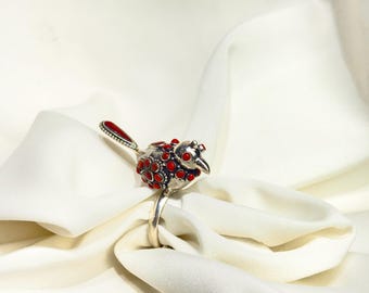 Coral Bird Ring, Tribal 925 Silver Adjustable Ring, Handmade