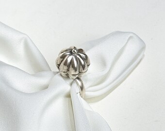 Handcrafted Sterling Silver Pumpkin Dome Ring, Vintage Indian Ghumbad Statement, Adjustable