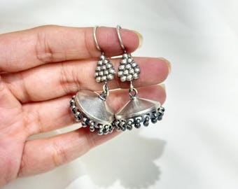 925 Sterling Silver Jhumka Earrings | Oxidised Indian Bell Earrings | Handmade Ethnic Drop Earrings | Boho Silver Dangle Earrings for Women