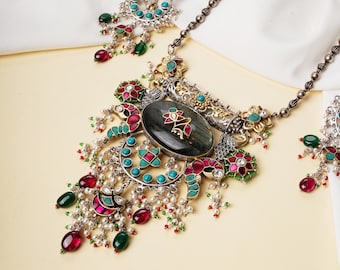 Fusion 925 Sterling Silber Halskette Set, zweifarbiger Designer Schmuck