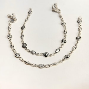 Handmade Sterling Silver Indian Anklet: Traditional Payal Foot Bracelet