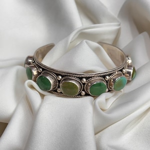 Boho Tibetan Turquoise Bracelet, 925 Sterling Silver Bracelet, Gemstone Handmade Bracelet, Turquoise Stone Engraved Bracelet, Gift for Her