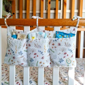Cotbed crib organiser, Nursery nappy storage pocket, Bedside nappy caddy