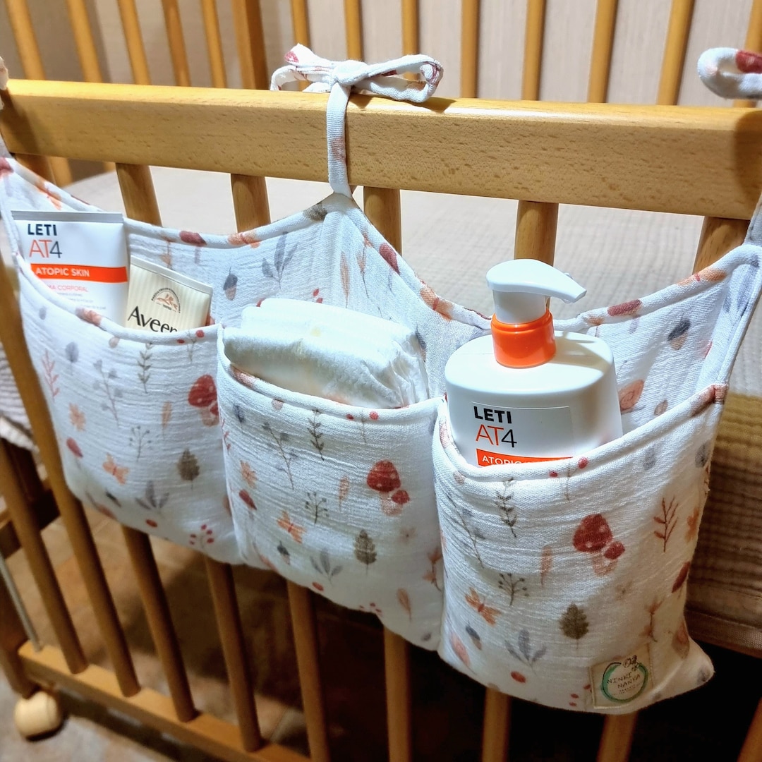 Pack Of 2 Baby Bed Organiser Hanging 2-in-1 Baby Nursery Organiser Baby Bed Storage Bag Nappies Baby Bed Bag Adjustable Nursery Hanging Bed Organiser For Hanging
