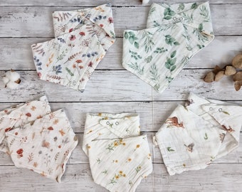 Muslin dribble bibs, Bandana baby bibs, New baby gift floral bibs, Baby drool bibs