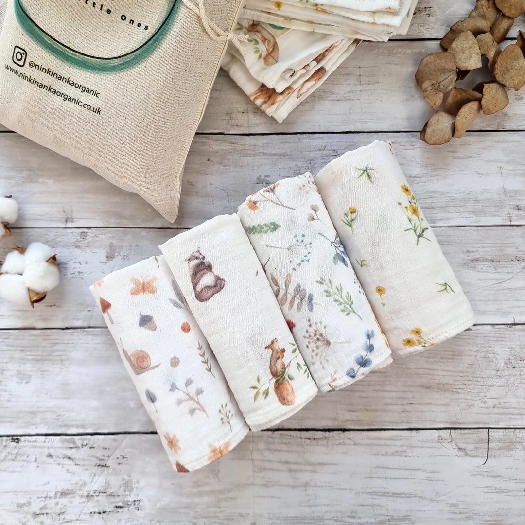 Muslin Burp Cloths Set of 4, Newborn Baby Burp Cloths, Muslin Comforter