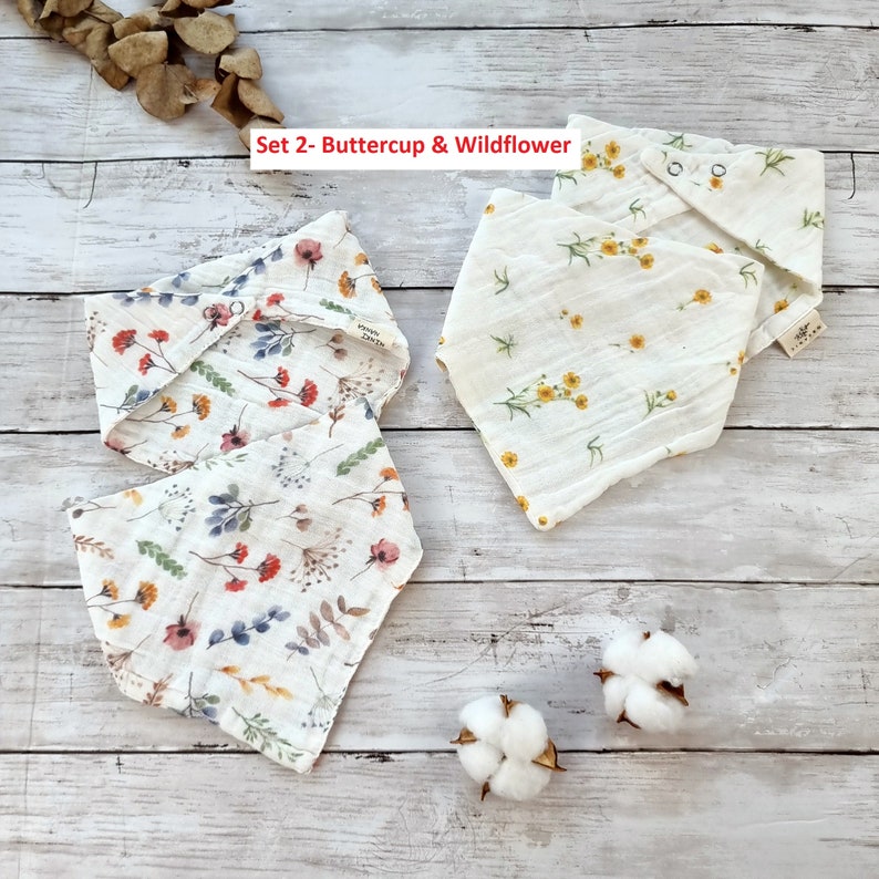 Muslin baby girl dribble bibs set, Floral baby bandana bibs, Baby girl bibs, New baby girl gift, Baby shower gift for girls Buttercup&Wildflower