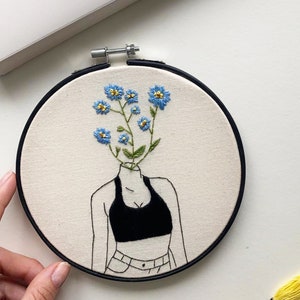 DIY Embroidery Craft Kit, Forget Me Not, Feminist Hoop Art, feminist needle craft, beginners embroidery kit, feminist embroidery