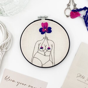 Darling Pansy / Feminist Hoop Art / Embroidery Kit / DIY embroidery / Female Gift / Stitching Gift / Modern Embroidery