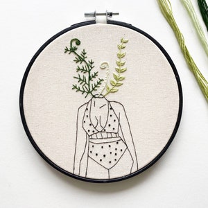 Fern, Feminist Hoop Art Kit, Embroidery Kit, DIY needlepoint embroidery, Female Gift, Stitching Gift, Modern Embroidery