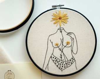 PDF pattern & how to guide - She is Beauty, Feminist Hand Embroidery Pattern (PDF modern embroidery pattern)