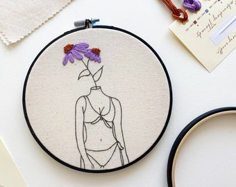 PDF pattern - Echinacea Female, Feminist Hand Embroidery Pattern (PDF modern embroidery pattern)