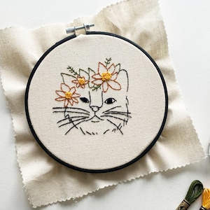 PDF pattern & how to guide -Cat Crown, Feminist Hand Embroidery Pattern (PDF modern embroidery pattern)