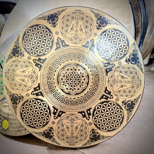35cm to 100cm Flower of life with meditating yogi engraved Tibetan Gong-Made in Nepal-Deep Resonating sound Quality-Best for yoga & healing