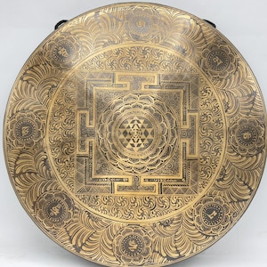 Embroidered Shree Yantra Tibetan Gong: Handmade Sound Healing Art