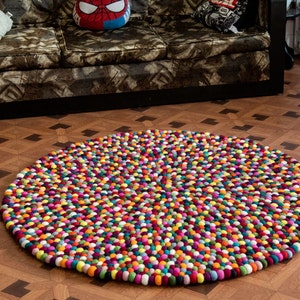Felt Ball Rugs 40 cm - 300 cm Bright Multicolored Rug  100 % Wool Carpet  hand made from nepal (Free Shipping)