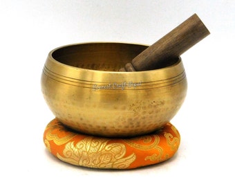 Special 6 inches Hand Beaten Singing Bowls - Tibetan Handmade Bowl from Nepal comes with resting cushion, mallet and gift box