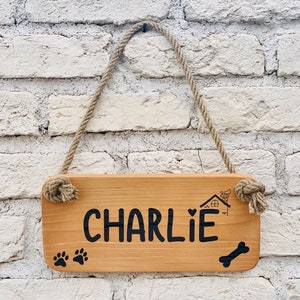 Plaque nominative en bois personnalisée pour animal de compagnie, plaque en bois, plaque en bois à suspendre