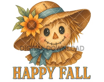 Espantapájaros de otoño PNG, sublimación de otoño, descarga digital, DTF, arte en lienzo, diseño para colgar en la puerta, gráfico para ferias de artesanía, decoración de otoño imprimible