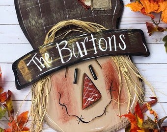 Fall Scarecrow Door Hanger Personalized Outdoor Decor Decorating Porch Autumn wood sign Hanging Hand Painted Craft Home Decor Halloween Gift