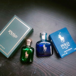 Very nice duo of collectible Polo perfume miniatures by Ralph Lauren, vintage mini perfumes, rare miniatures