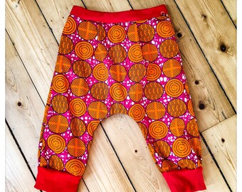 Petit sarouel wax orange, pantalon bébé mixte en coton, très confortable,  sarouel enfant , mode wax