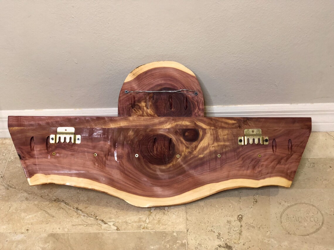 Live Edge Rough Cut Red Cedar Turkey Fan Beard Spurs Mount Shelf Wall